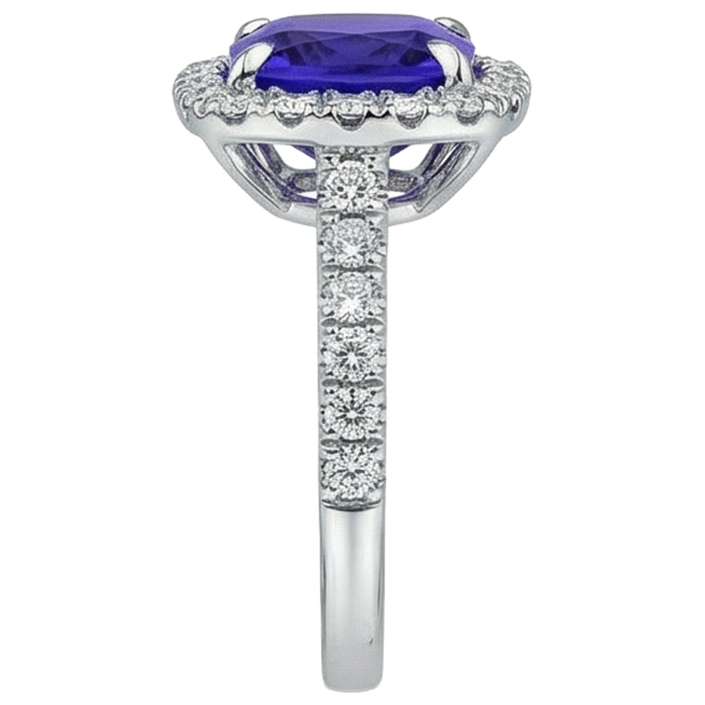 5.50 Ct Cushion Tanzanite With Round Natural Earth Mined Diamond ( Not Lab Grown )s Ring Gold