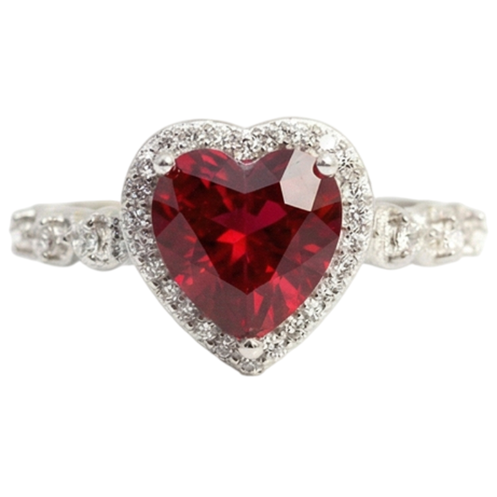 5.50 Ct Heart Shaped Ruby Halo Round Natural Earth Mined Diamond ( Not Lab Grown )  Ring White Gold 14K