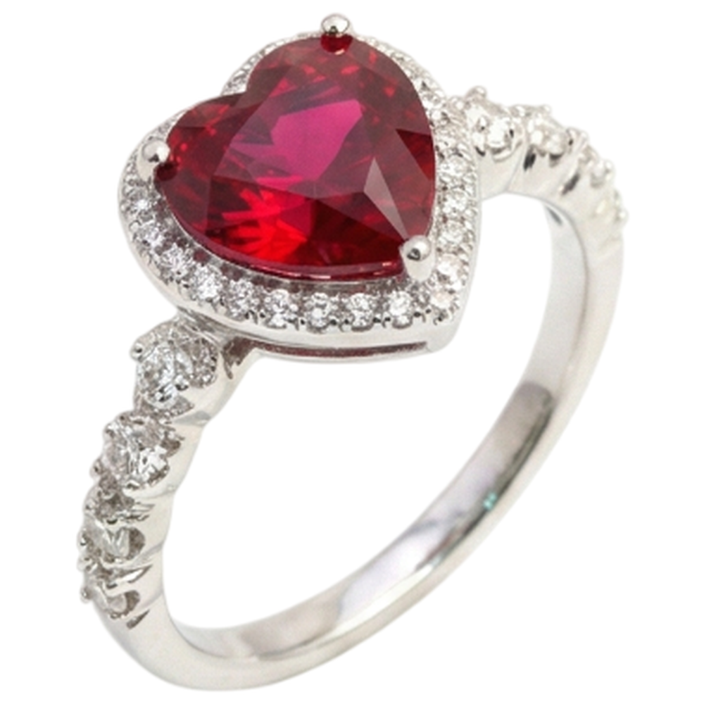 5.50 Ct Heart Shaped Ruby Halo Round Natural Earth Mined Diamond ( Not Lab Grown )  Ring White Gold 14K