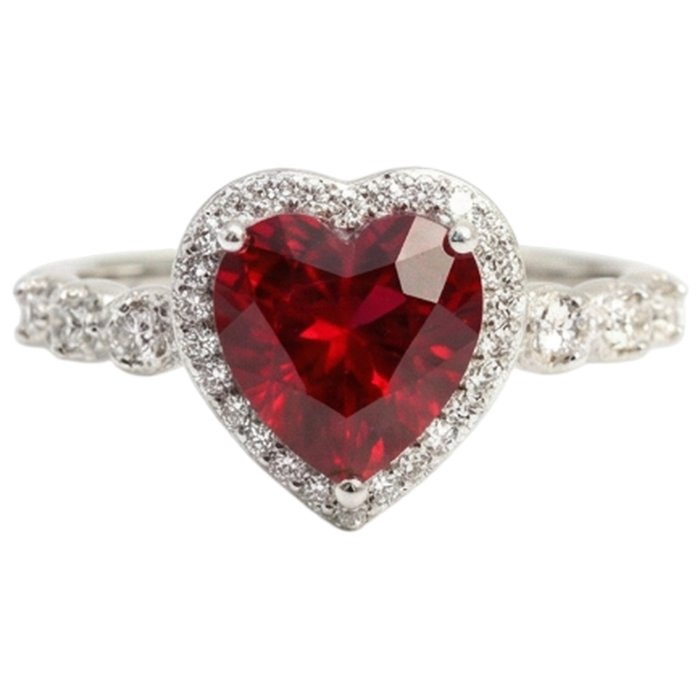 5.50 Ct Heart Shaped Ruby Halo Round Natural Earth Mined Diamond ( Not Lab Grown )  Ring White Gold 14K