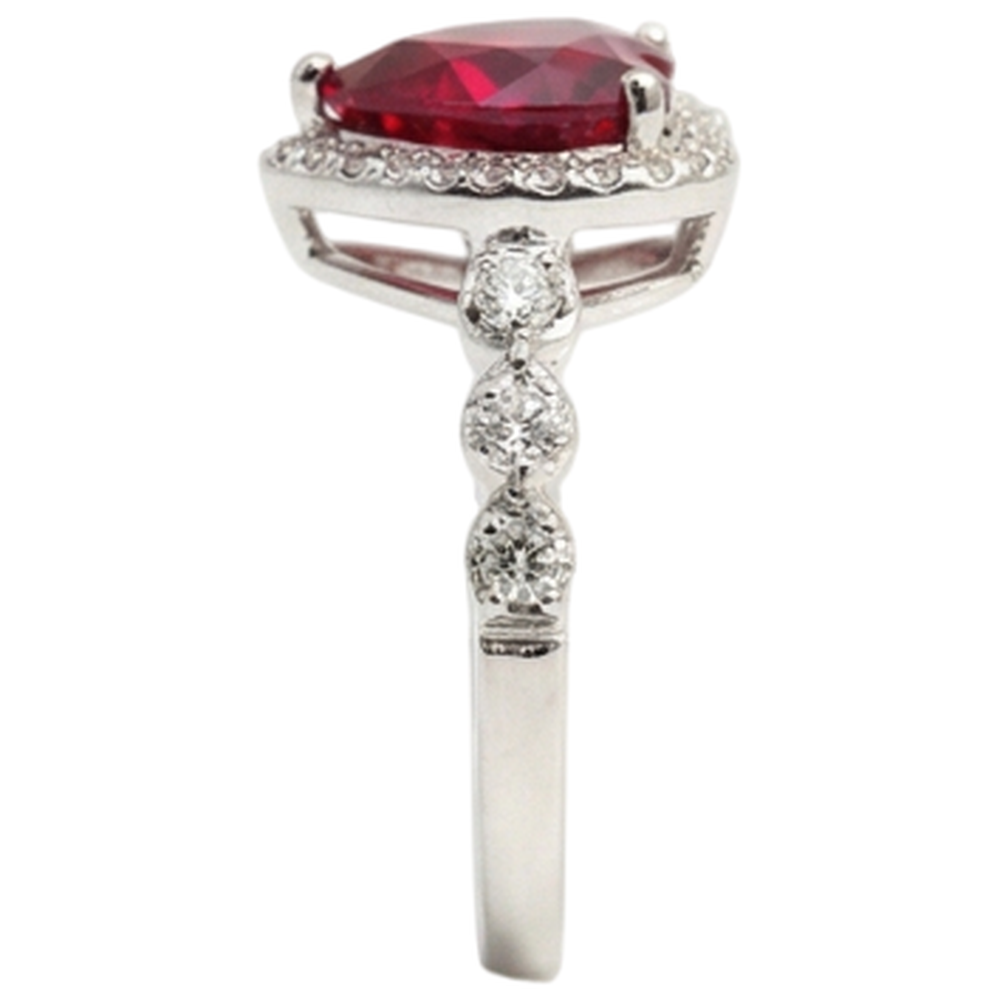 5.50 Ct Heart Shaped Ruby Halo Round Natural Earth Mined Diamond ( Not Lab Grown )  Ring White Gold 14K