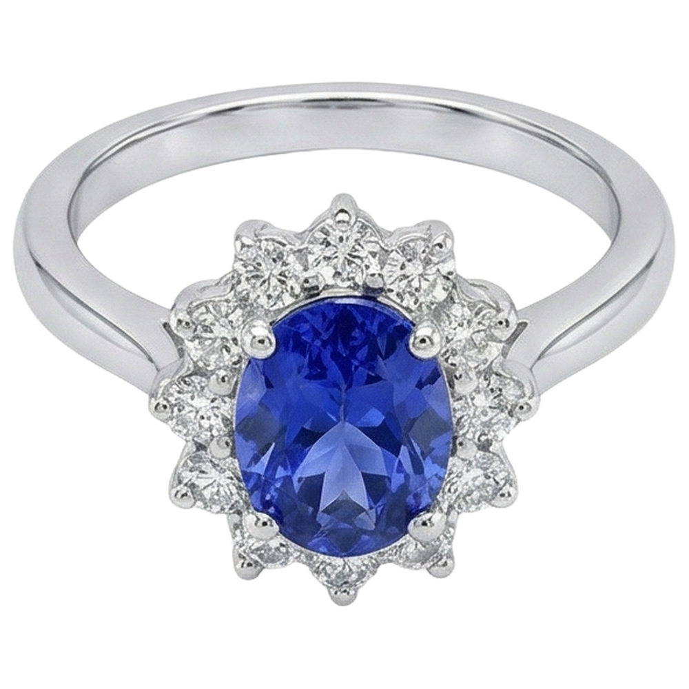 natural round tanzanite 5.60ct ring close up detail