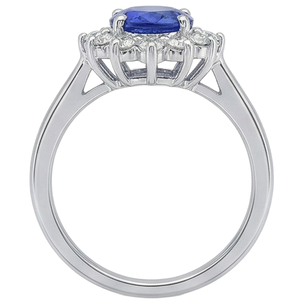 natural round tanzanite 5.60ct ring on white background