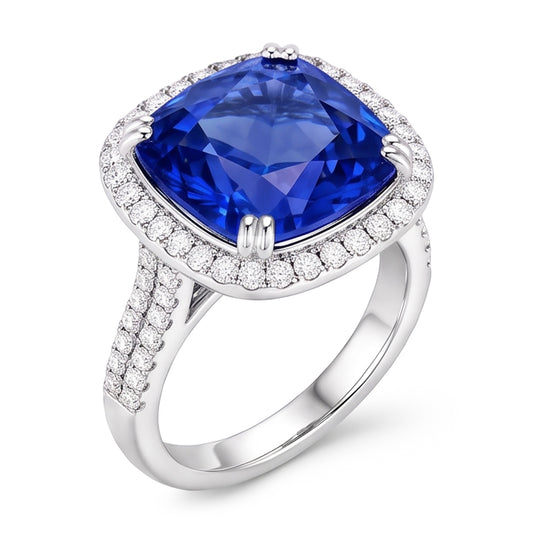 5.70 Ct Big Cushion Tanzanite & Round Natural Earth Mined Diamond ( Not Lab Grown ) Ring White Gold 14K