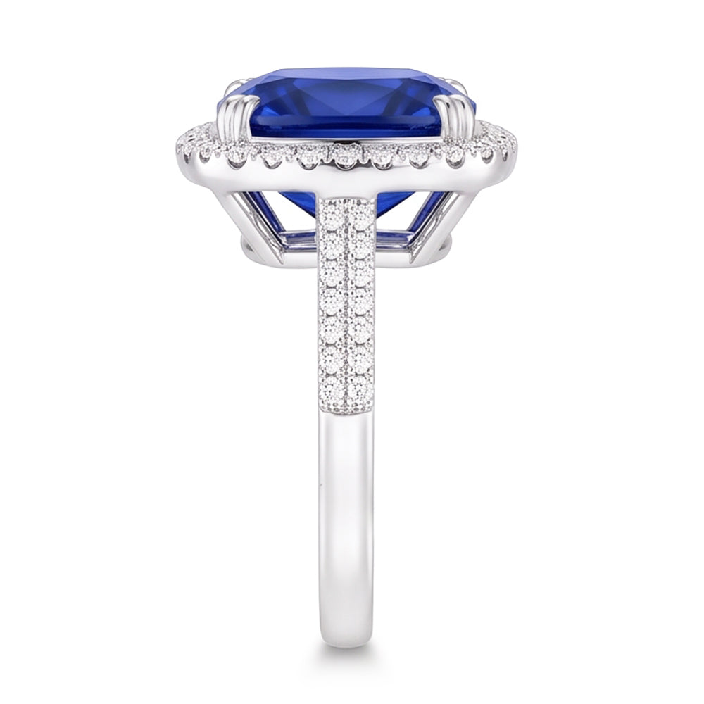 5.70 Ct Big Cushion Tanzanite & Round Natural Earth Mined Diamond ( Not Lab Grown ) Ring White Gold 14K