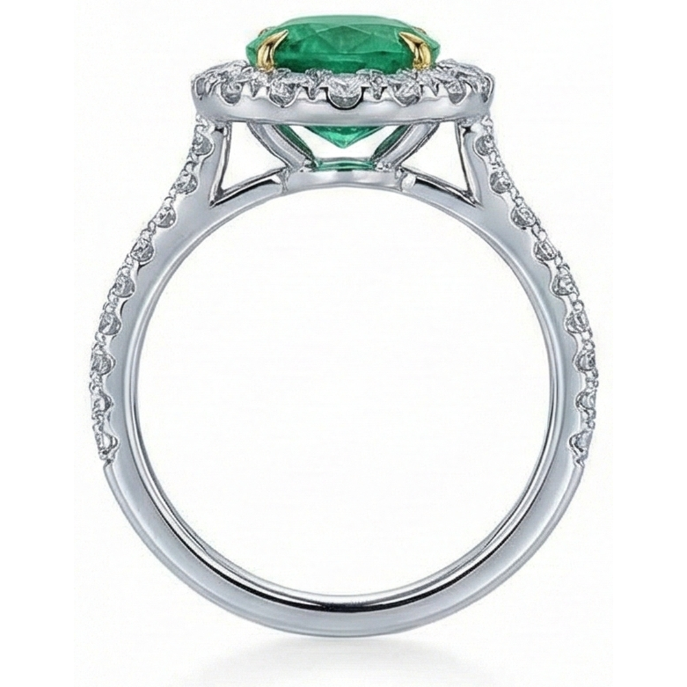 5.75 Carats Natural Earth Mined Diamond ( Not Lab Grown )  With Green Emerald Ring White Gold 14K
