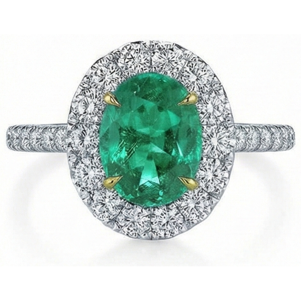 5.75 Carats Natural Earth Mined Diamond ( Not Lab Grown )  With Green Emerald Ring White Gold 14K