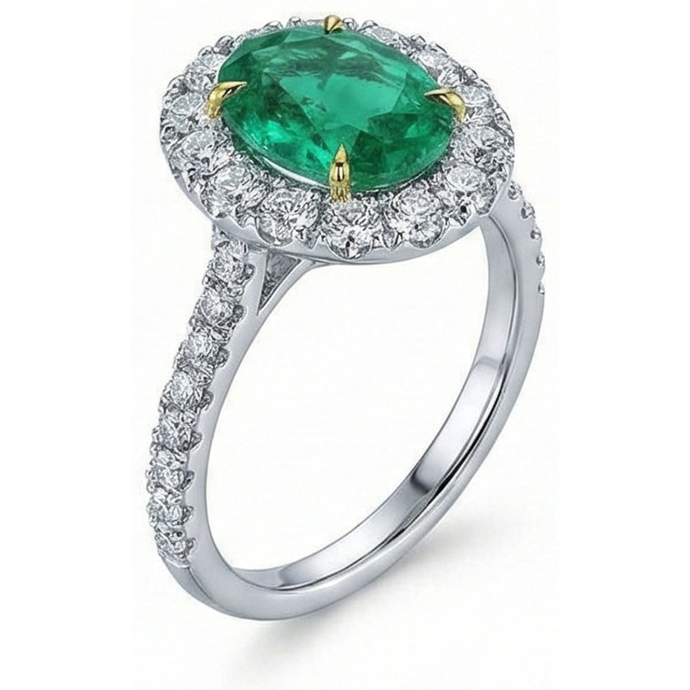 5.75 Carats Natural Earth Mined Diamond ( Not Lab Grown )  With Green Emerald Ring White Gold 14K