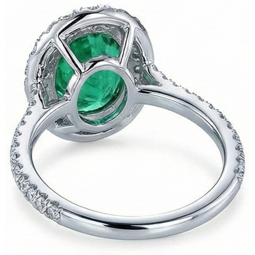 5.75 Carats Natural Earth Mined Diamond ( Not Lab Grown )  With Green Emerald Ring White Gold 14K