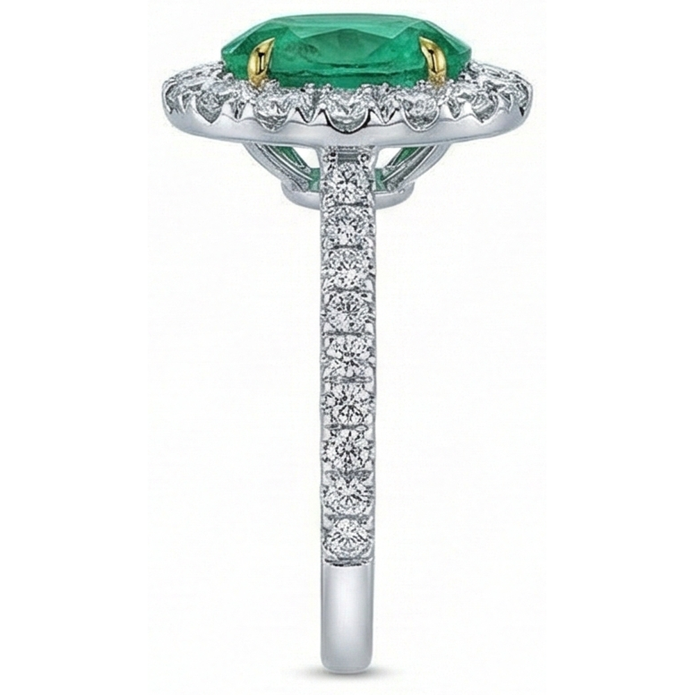 5.75 Carats Natural Earth Mined Diamond ( Not Lab Grown )  With Green Emerald Ring White Gold 14K