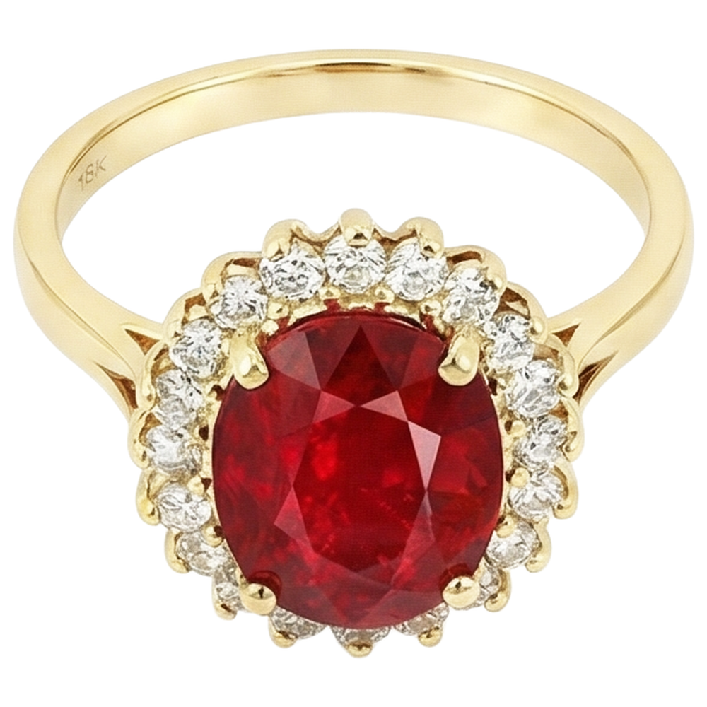 natural round ruby 5.75ct ring close up detail