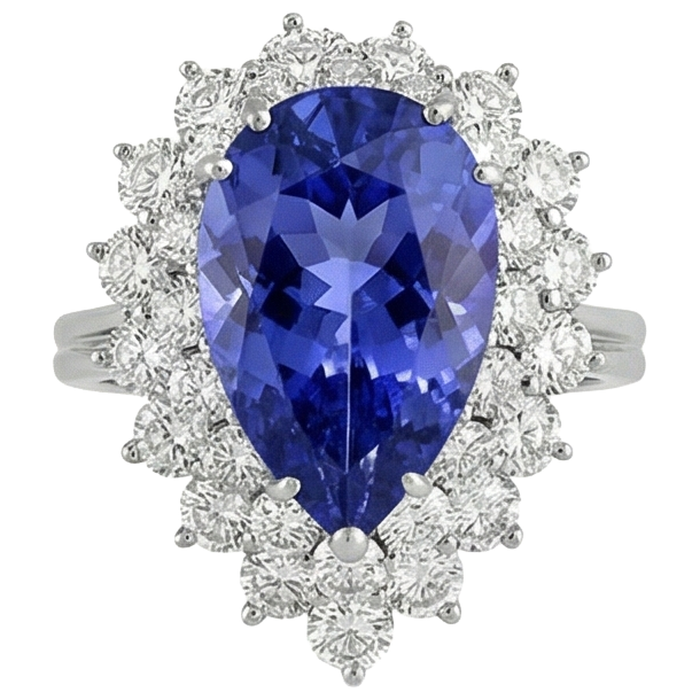 5.75 Ct Pear Tanzanite With Natural Earth Mined Diamond ( Not Lab Grown )s Ring White Gold