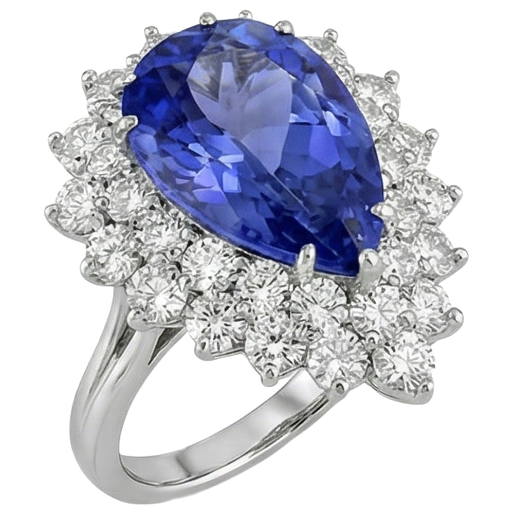 5.75 Ct Pear Tanzanite With Natural Earth Mined Diamond ( Not Lab Grown )s Ring White Gold