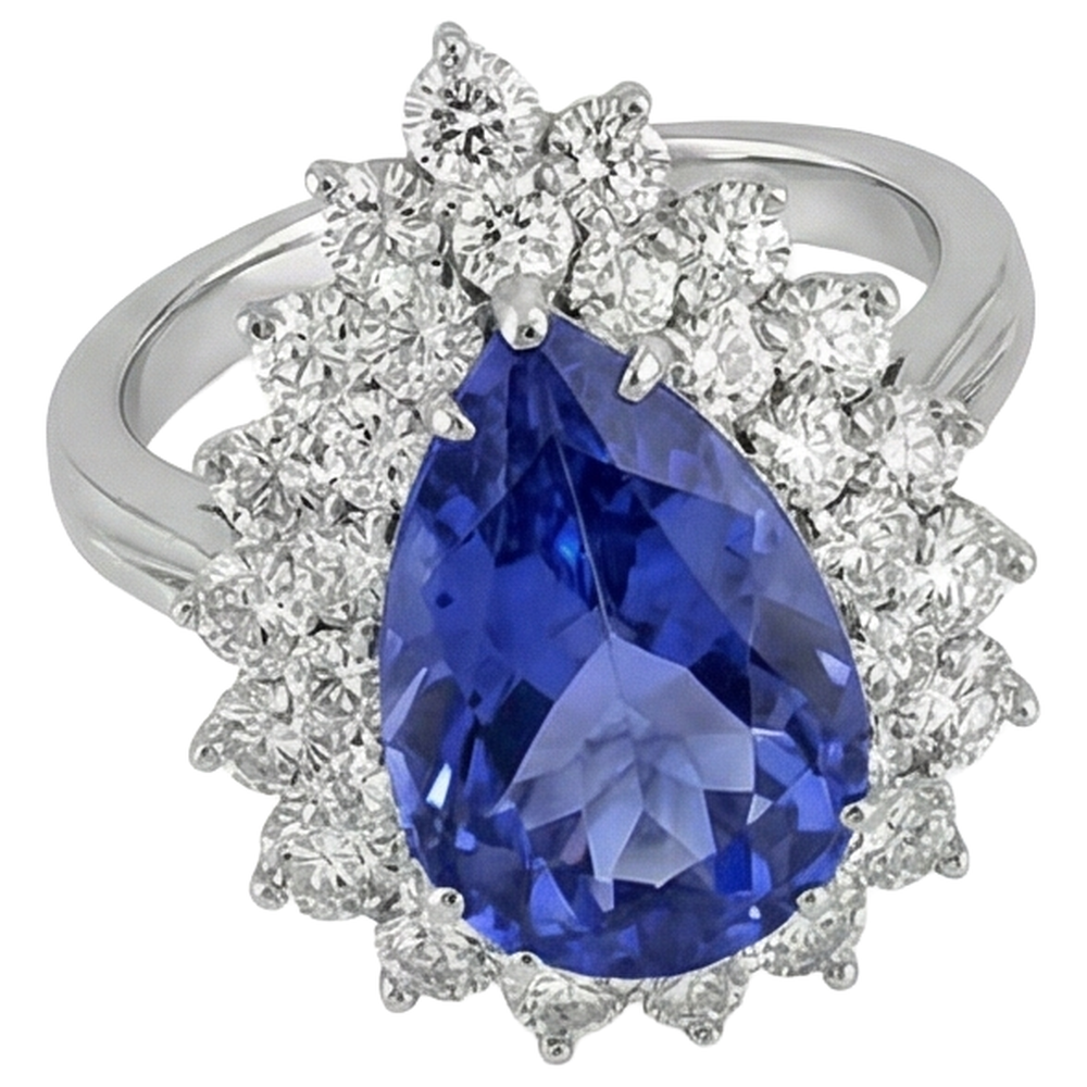 5.75 Ct Pear Tanzanite With Natural Earth Mined Diamond ( Not Lab Grown )s Ring White Gold