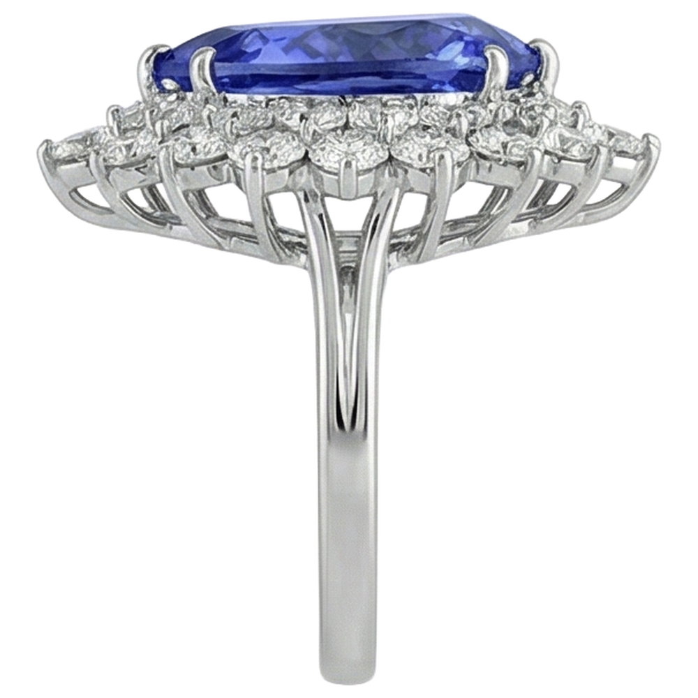 5.75 Ct Pear Tanzanite With Natural Earth Mined Diamond ( Not Lab Grown )s Ring White Gold