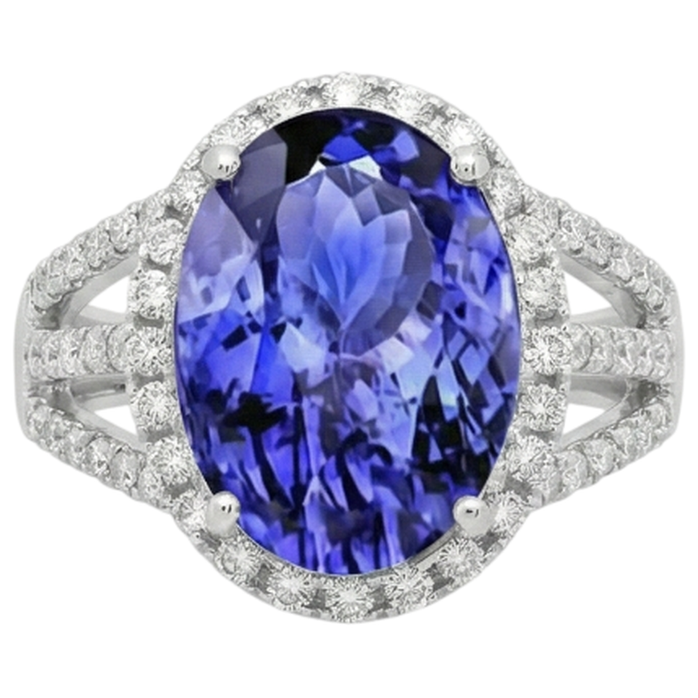 5.80 Carats Oval Tanzanite & Round Natural Earth Mined Diamond ( Not Lab Grown )  Fancy Ring White Gold 14K