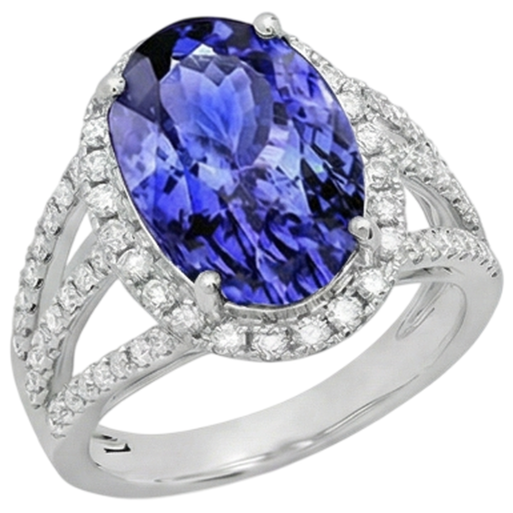 5.80 Carats Oval Tanzanite & Round Natural Earth Mined Diamond ( Not Lab Grown )  Fancy Ring White Gold 14K