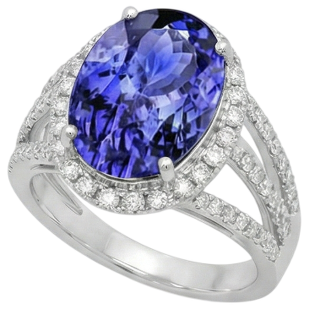 5.80 Carats Oval Tanzanite & Round Natural Earth Mined Diamond ( Not Lab Grown )  Fancy Ring White Gold 14K