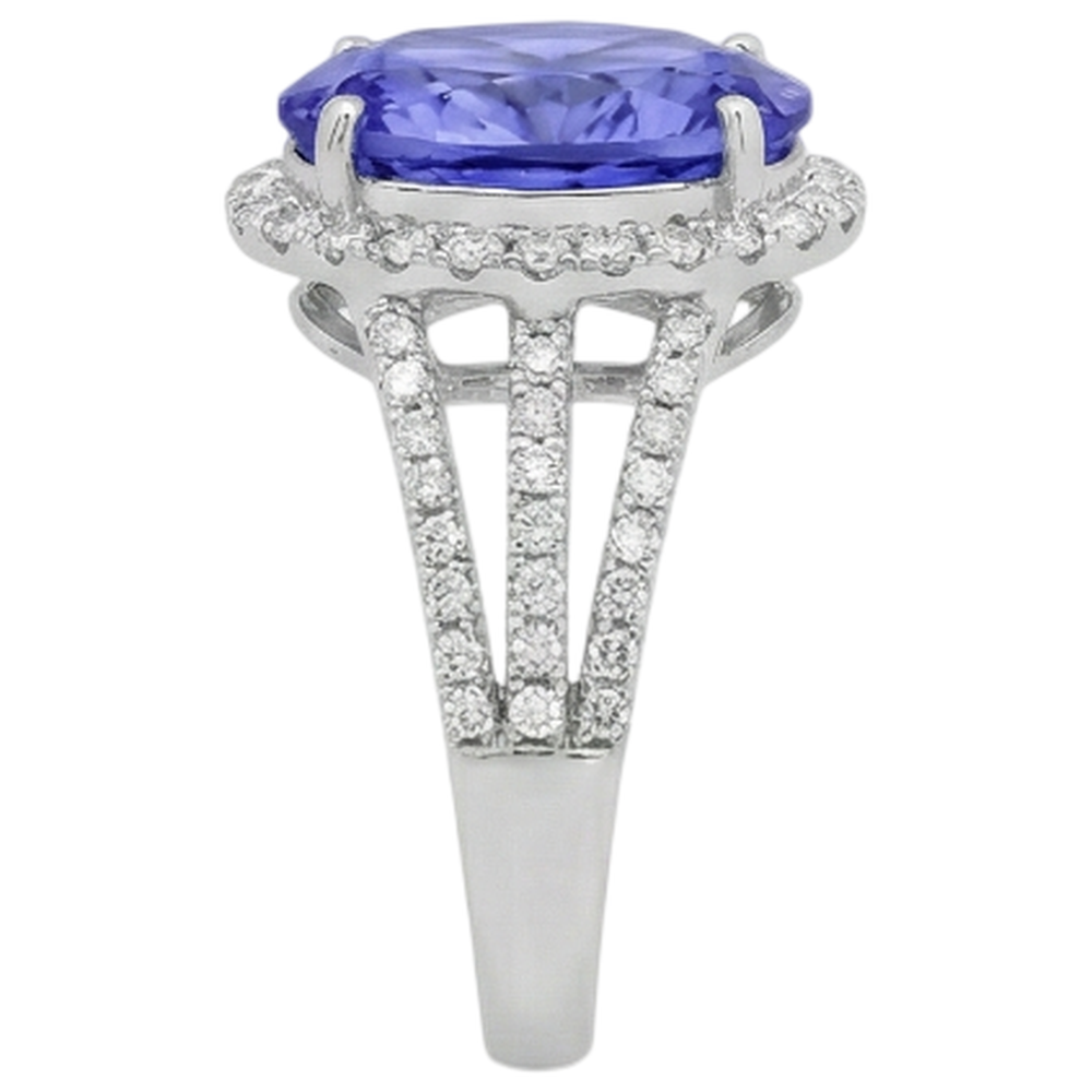 5.80 Carats Oval Tanzanite & Round Natural Earth Mined Diamond ( Not Lab Grown )  Fancy Ring White Gold 14K