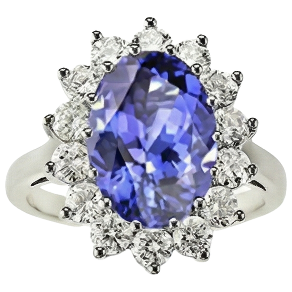 5.80 Ct Blue Tanzanite With White Natural Earth Mined Diamond ( Not Lab Grown )s Ring Gold