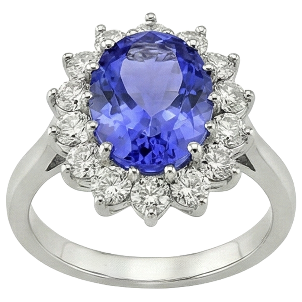 5.80 Ct Blue Tanzanite With White Natural Earth Mined Diamond ( Not Lab Grown )s Ring Gold