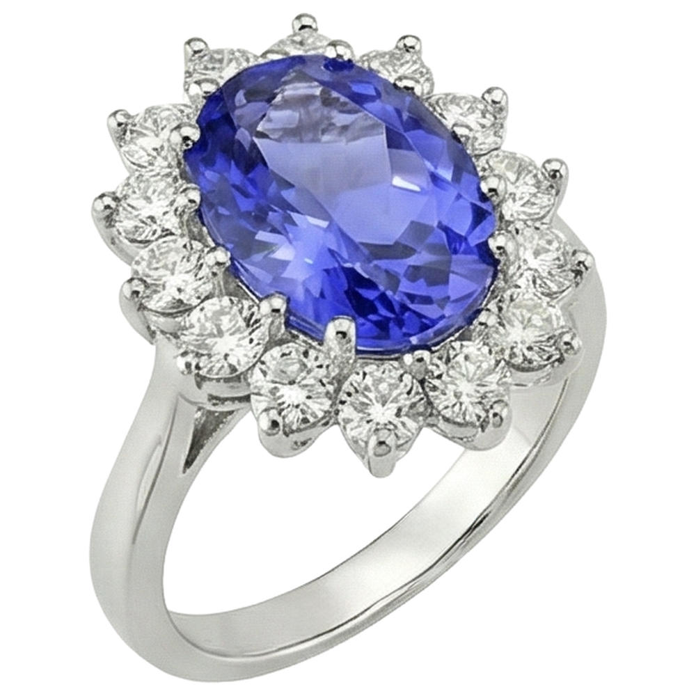 5.80 Ct Blue Tanzanite With White Natural Earth Mined Diamond ( Not Lab Grown )s Ring Gold