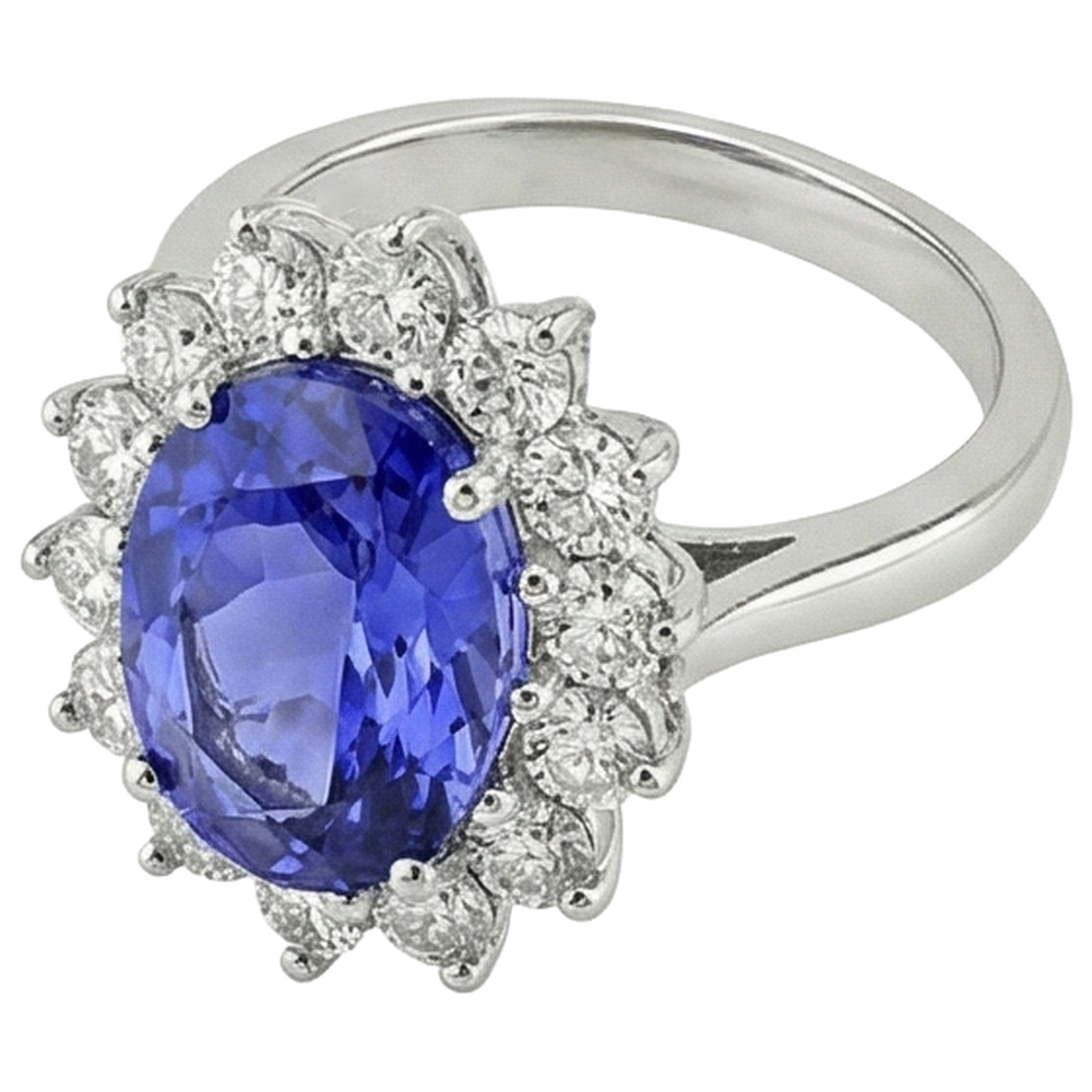 5.80 Ct Blue Tanzanite With White Natural Earth Mined Diamond ( Not Lab Grown )s Ring Gold