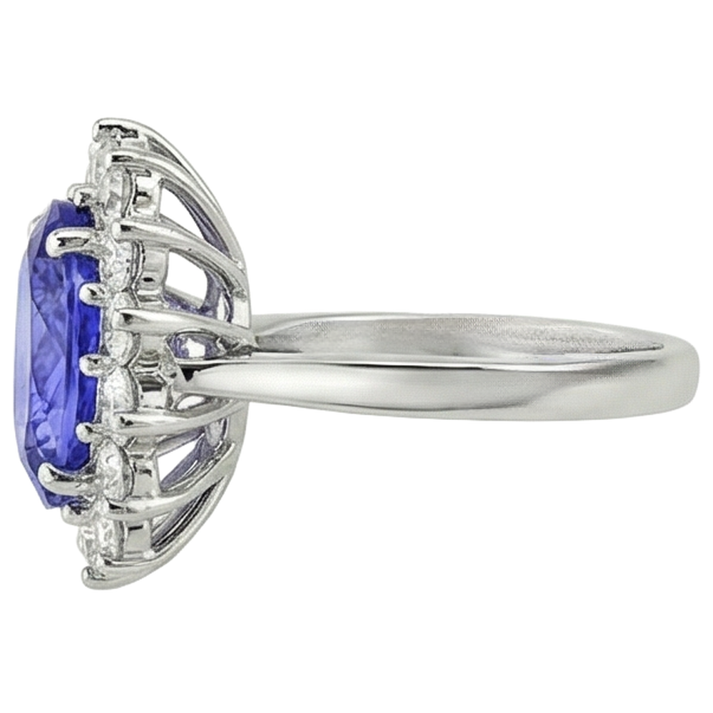 5.80 Ct Blue Tanzanite With White Natural Earth Mined Diamond ( Not Lab Grown )s Ring Gold