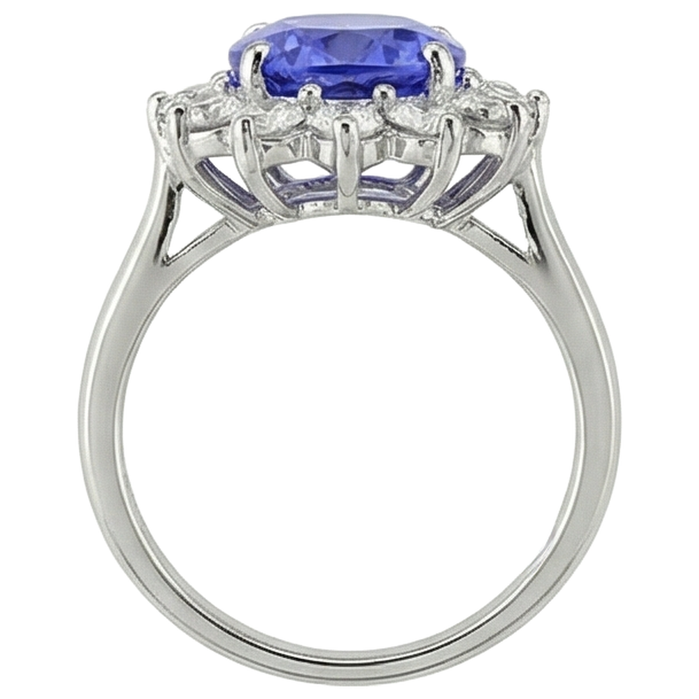 5.80 Ct Blue Tanzanite With White Natural Earth Mined Diamond ( Not Lab Grown )s Ring Gold