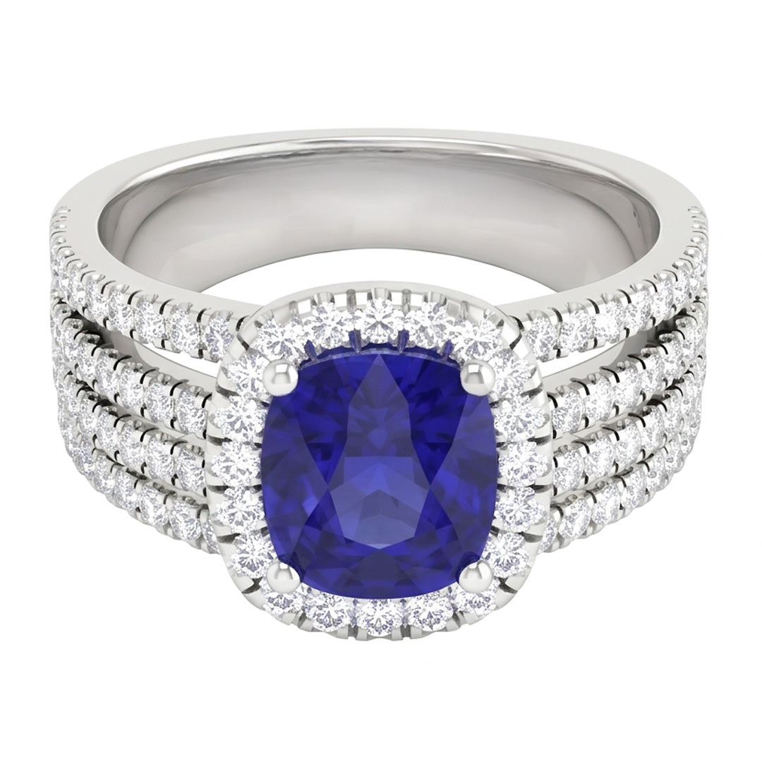 5.80 Ct Prong Ceylon Blue Sapphire Natural Earth Mined Diamond ( Not Lab Grown ) s Fancy Ring White Gold 14K
