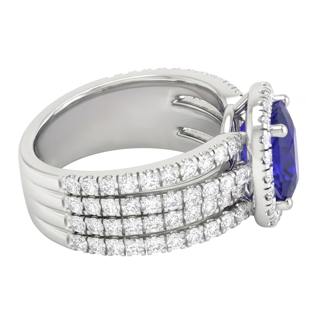 5.80 Ct Prong Ceylon Blue Sapphire Natural Earth Mined Diamond ( Not Lab Grown ) s Fancy Ring White Gold 14K