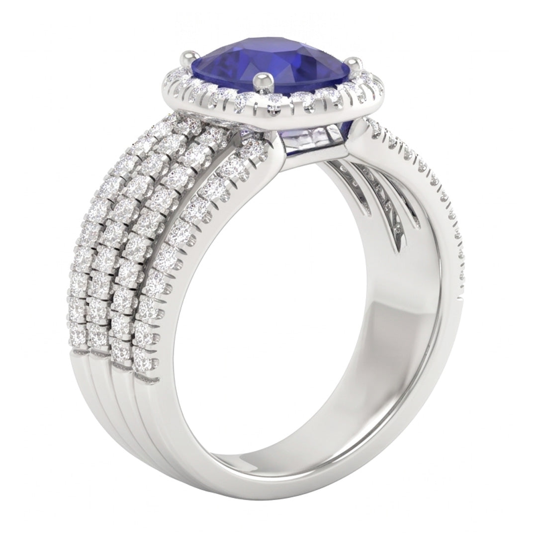 5.80 Ct Prong Ceylon Blue Sapphire Natural Earth Mined Diamond ( Not Lab Grown ) s Fancy Ring White Gold 14K