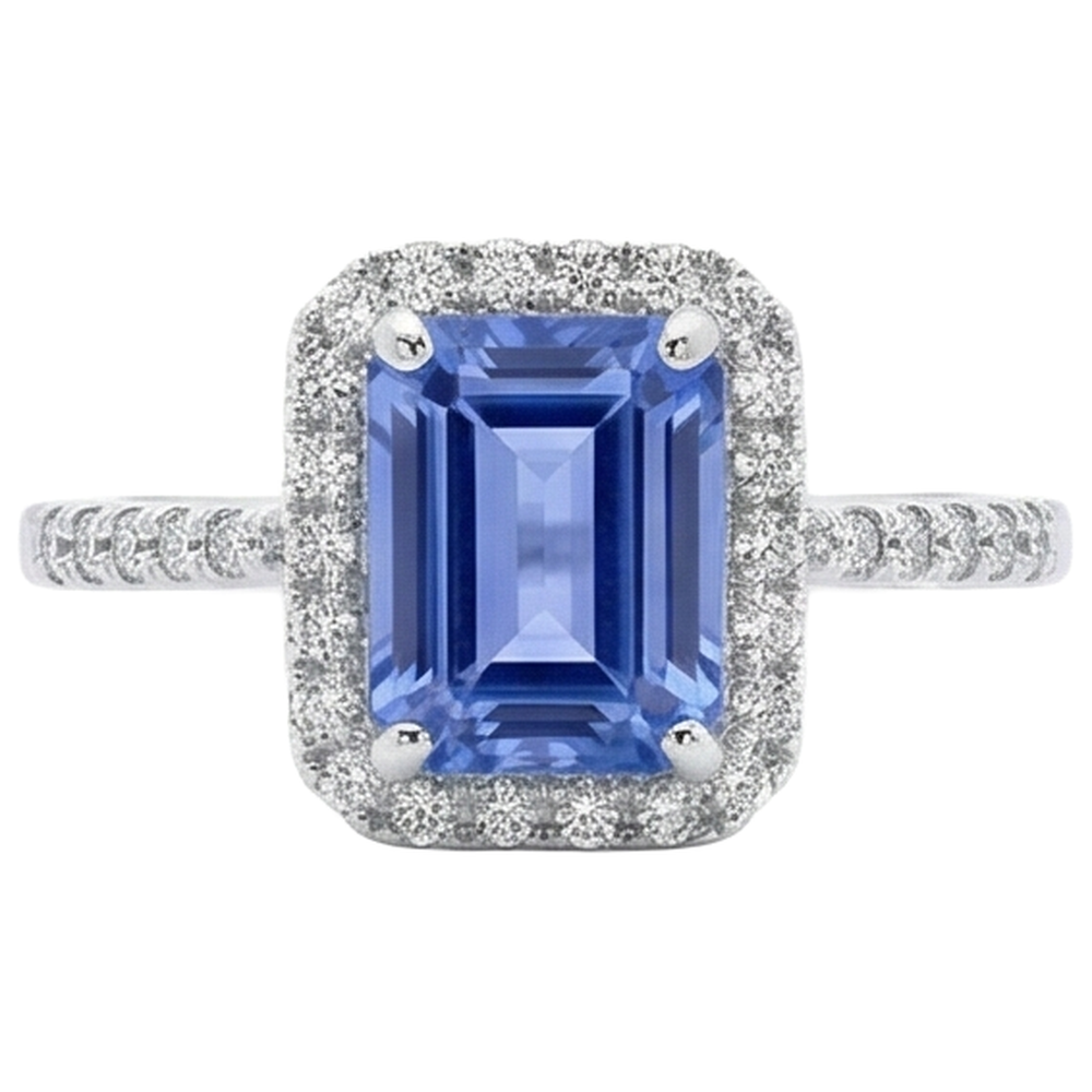 5.80 Ct Prong Set Tanzanite And Natural Earth Mined Diamond ( Not Lab Grown )s Ring 14K White Gold