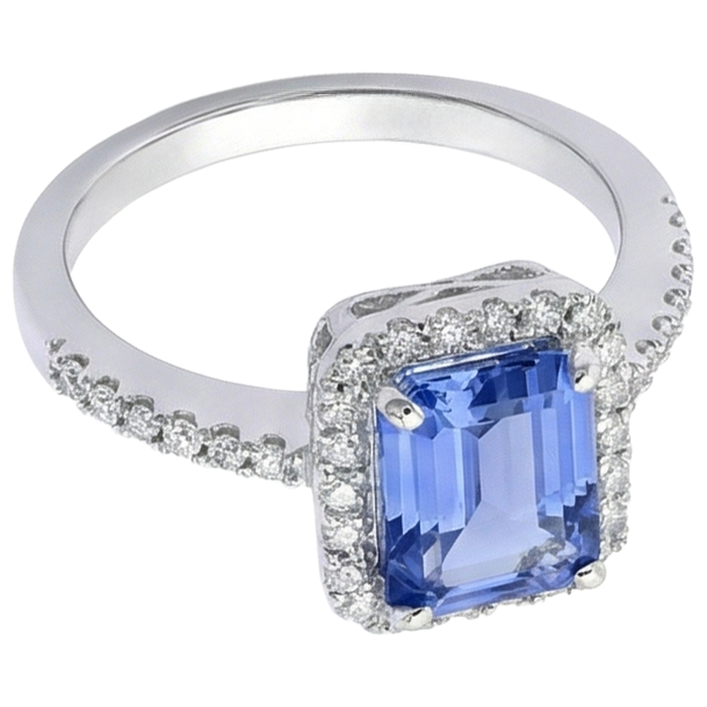 5.80 Ct Prong Set Tanzanite And Natural Earth Mined Diamond ( Not Lab Grown )s Ring 14K White Gold