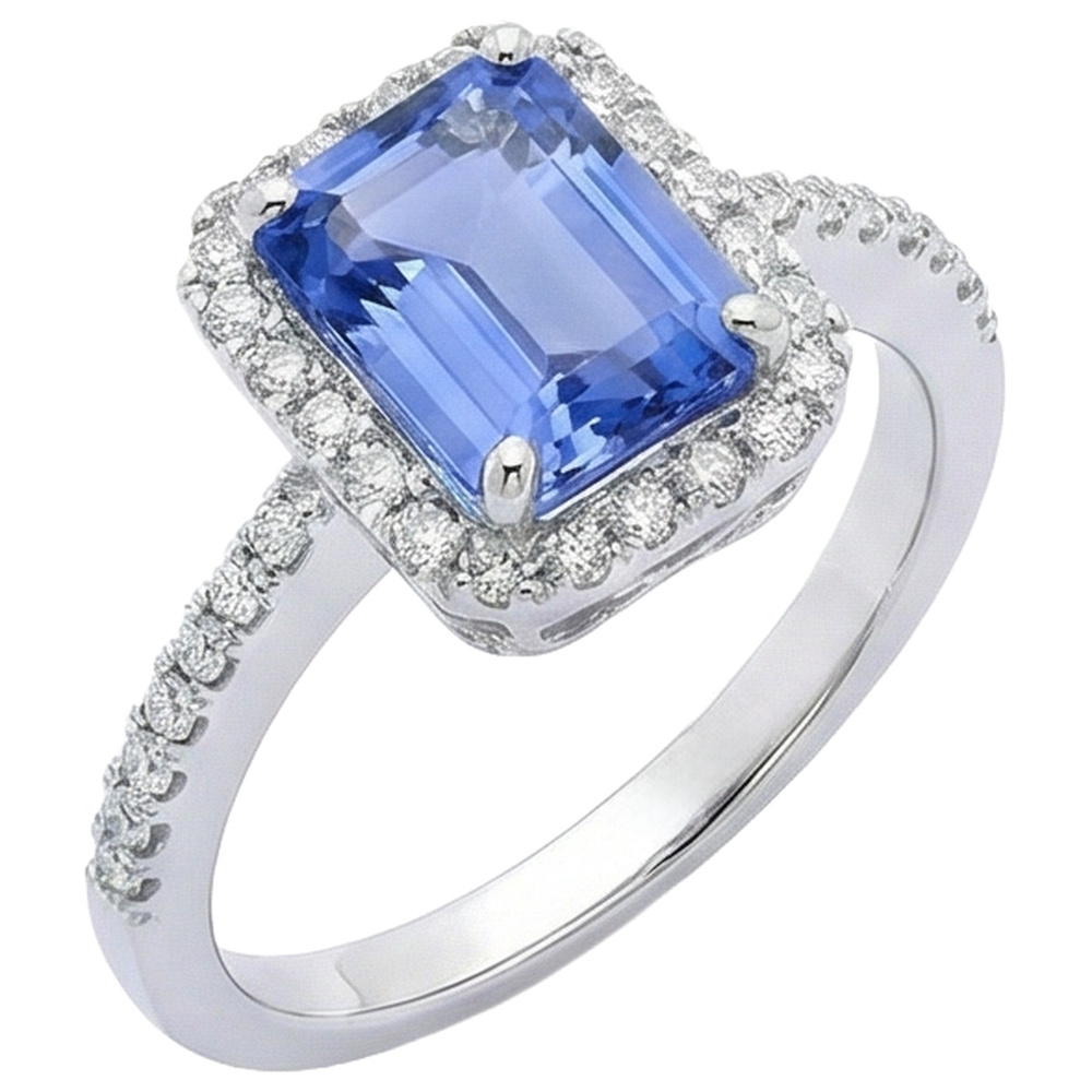 5.80 Ct Prong Set Tanzanite And Natural Earth Mined Diamond ( Not Lab Grown )s Ring 14K White Gold