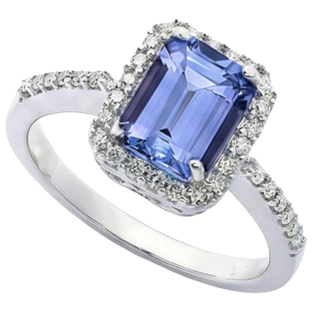 5.80 Ct Prong Set Tanzanite And Natural Earth Mined Diamond ( Not Lab Grown )s Ring 14K White Gold