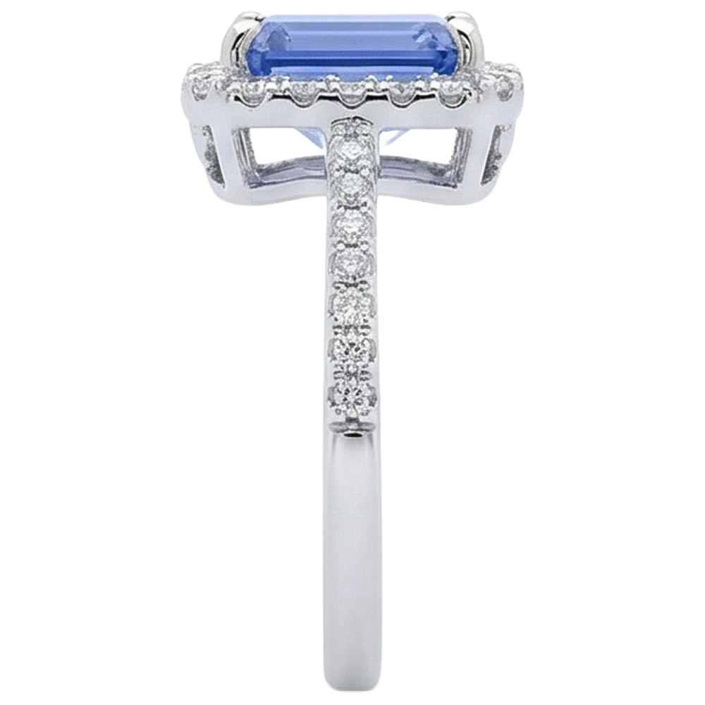 5.80 Ct Prong Set Tanzanite And Natural Earth Mined Diamond ( Not Lab Grown )s Ring 14K White Gold