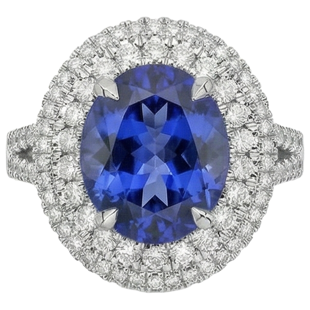 natural round tanzanite 5.90ct ring band detail