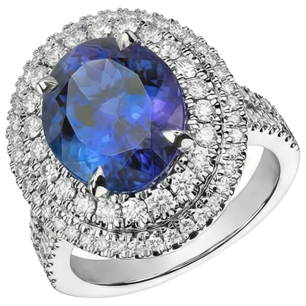 natural round tanzanite 5.90ct ring three quarter angle
