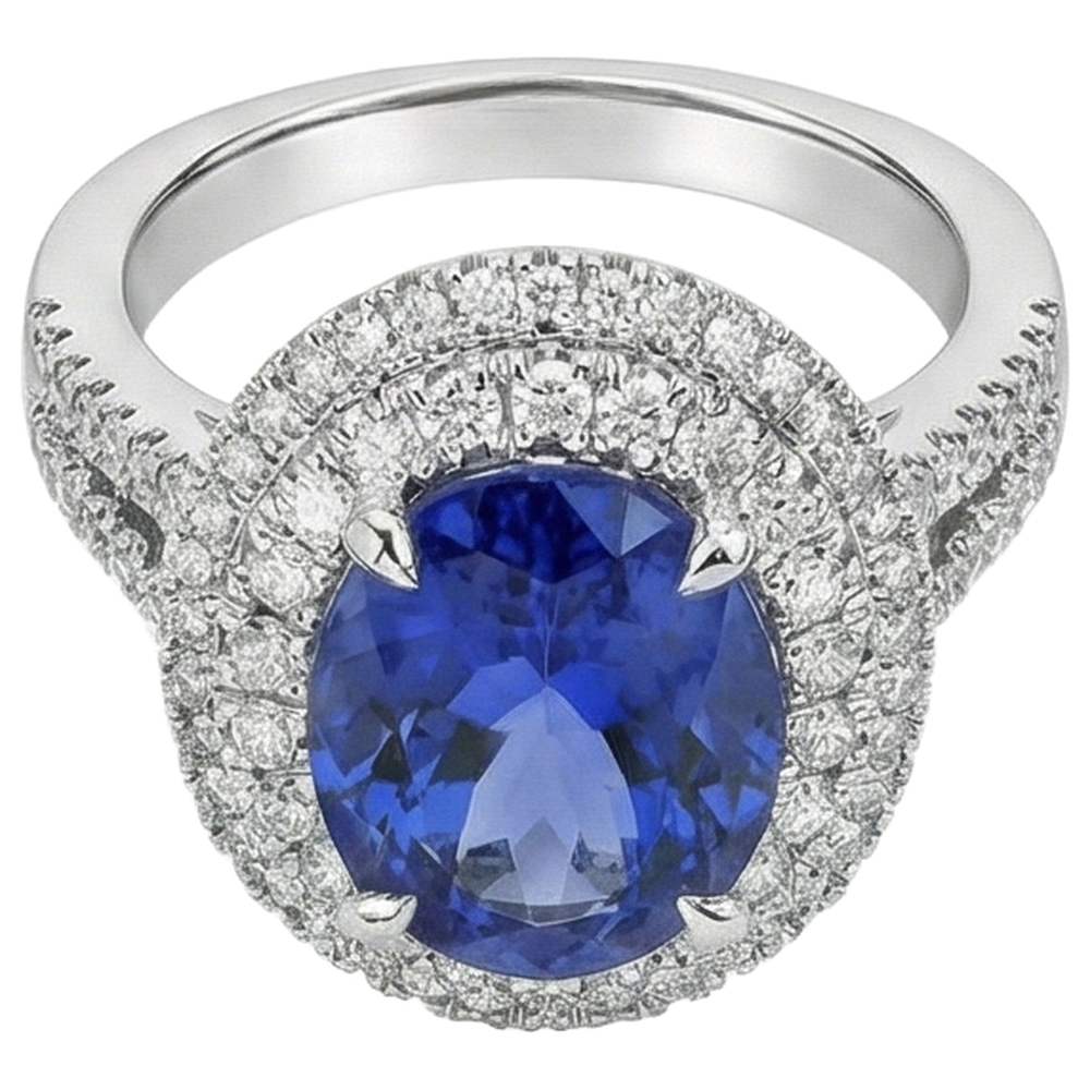 natural round tanzanite 5.90ct ring top view