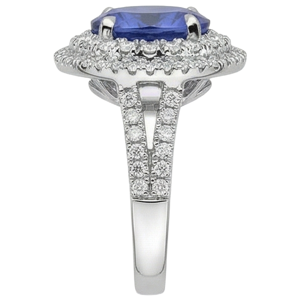natural round tanzanite 5.90ct ring macro detail