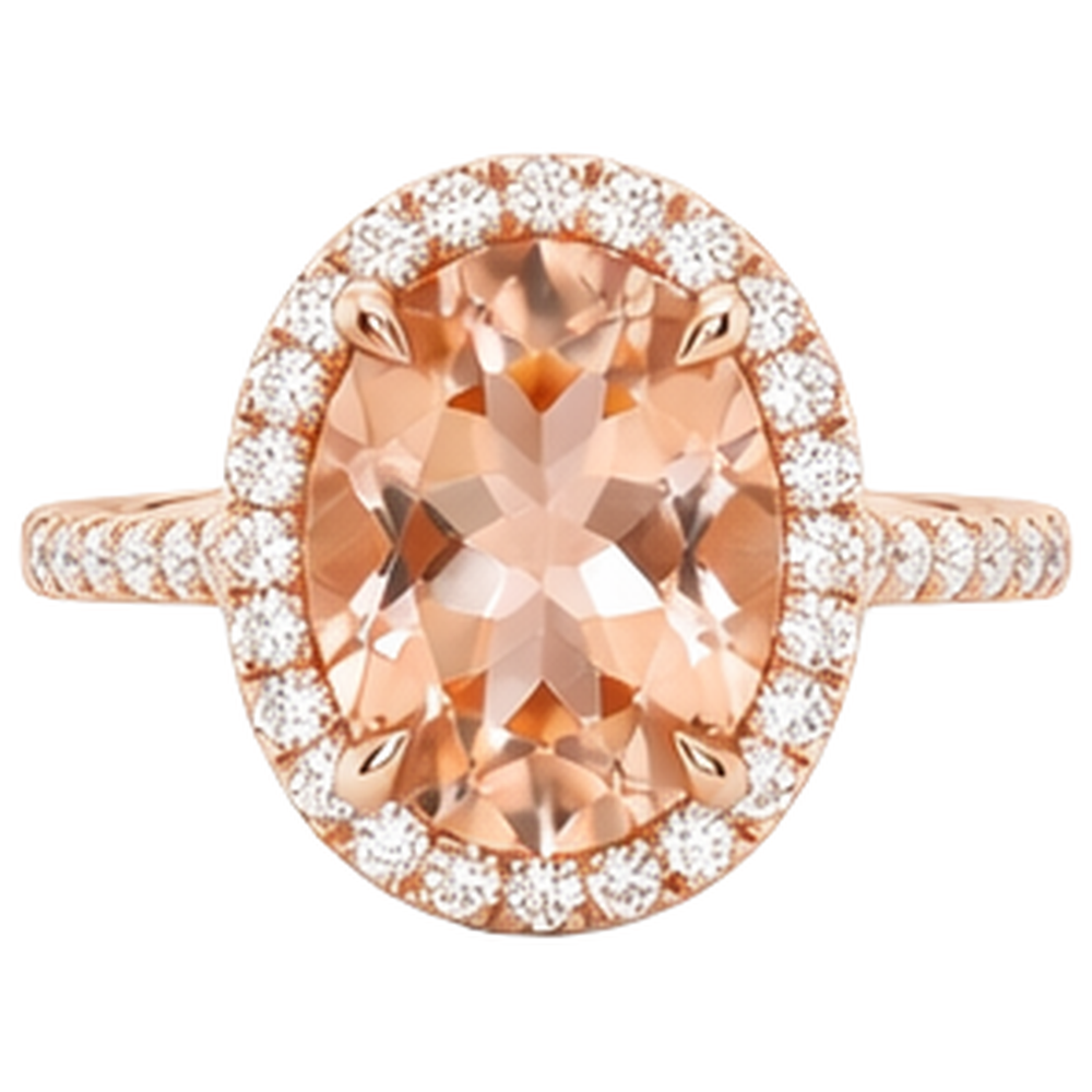 5.95 Carats Morganite And Natural Earth Mined Diamond ( Not Lab Grown )s Wedding Ring Rose Gold 14K