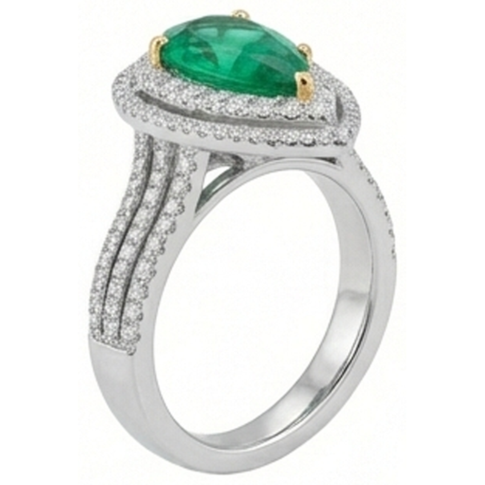 5 Carats Beautiful Pear Green Emerald Natural Earth Mined Diamond Ring White Gold 14K
