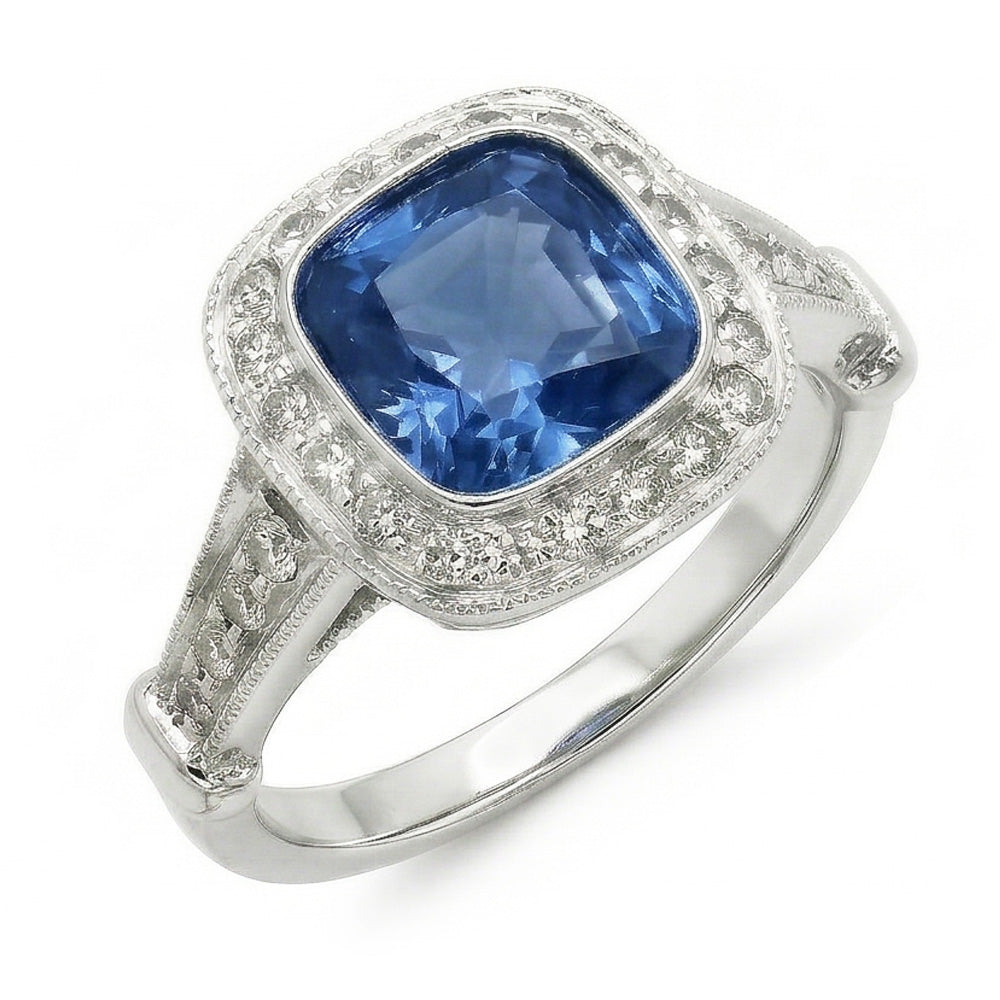 natural round sapphire 5ct ring front view