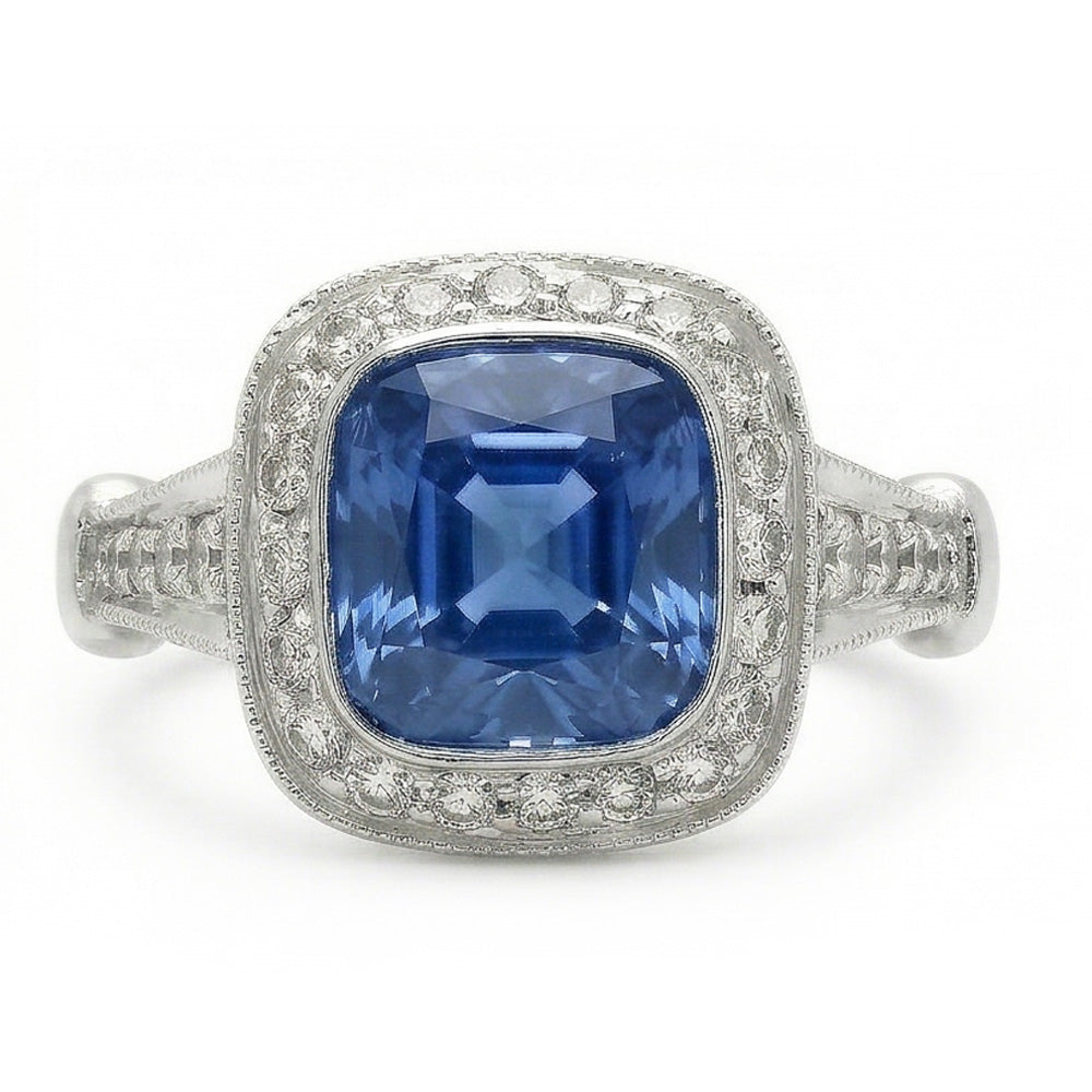 natural round sapphire 5ct ring side angle