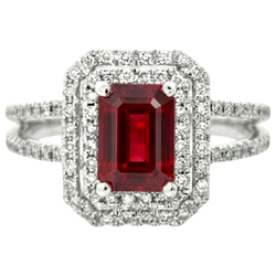 5 Carats Emerald Cut Ruby And Natural Earth Mined Diamond ( Not Lab Grown ) Ring White Gold 14K Jewelry