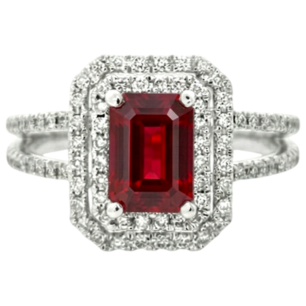 5 Carats Emerald Cut Ruby And Natural Earth Mined Diamond ( Not Lab Grown ) Ring White Gold 14K Jewelry