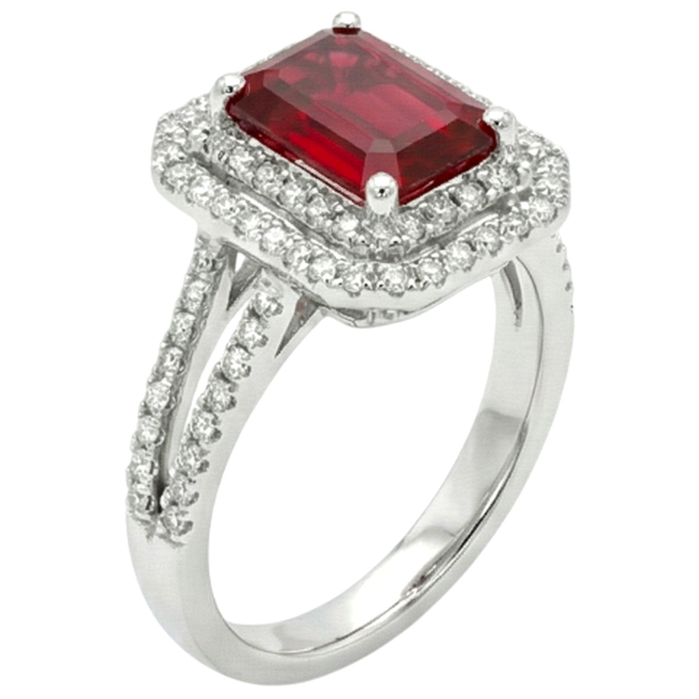 5 Carats Emerald Cut Ruby And Natural Earth Mined Diamond ( Not Lab Grown ) Ring White Gold 14K Jewelry
