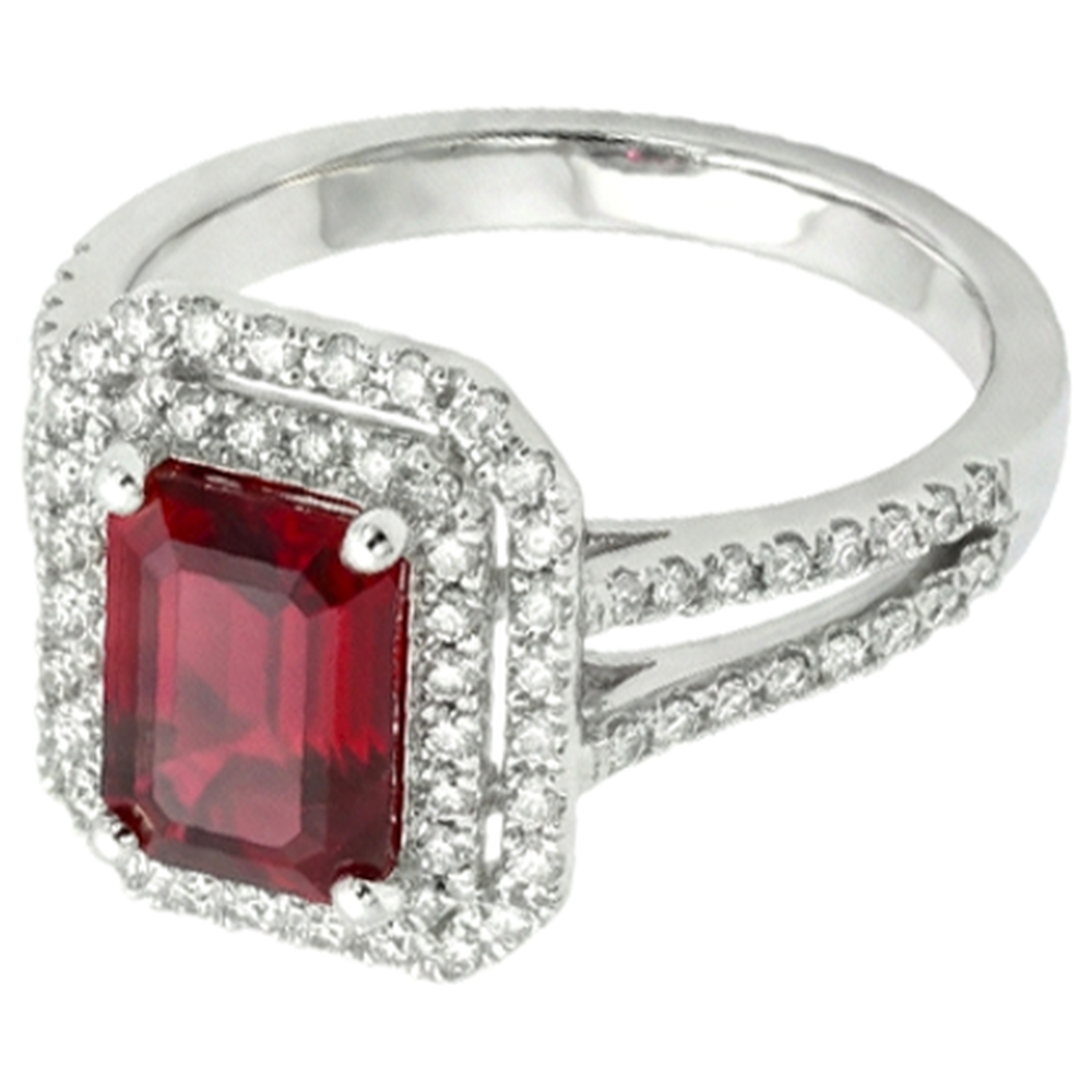 5 Carats Emerald Cut Ruby And Natural Earth Mined Diamond ( Not Lab Grown ) Ring White Gold 14K Jewelry