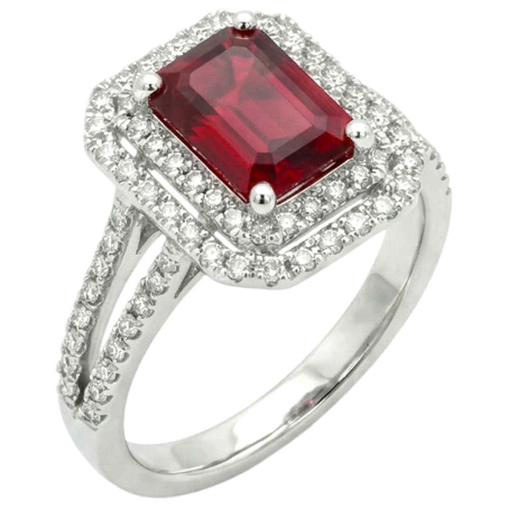 5 Carats Emerald Cut Ruby And Natural Earth Mined Diamond ( Not Lab Grown ) Ring White Gold 14K Jewelry